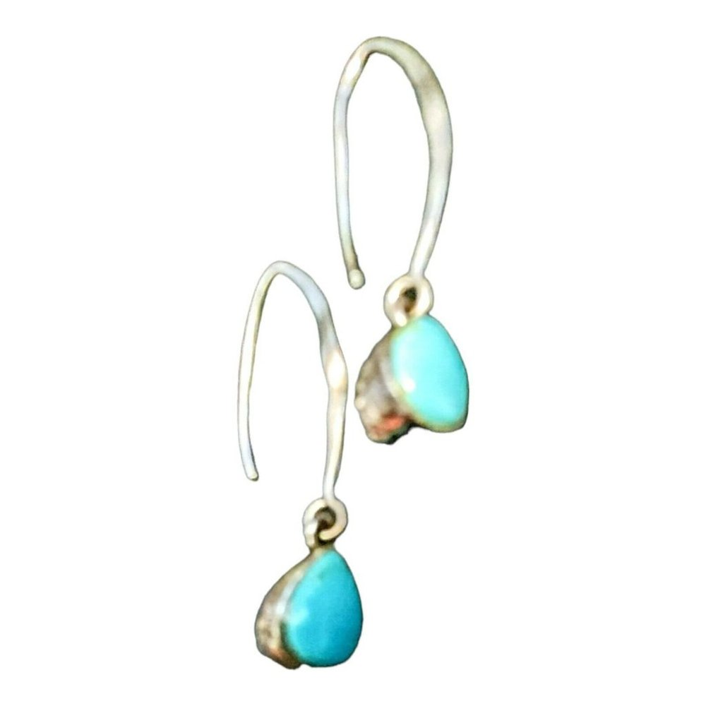 Women's/Teen 925 Turquoise Pierced Earrings w/Carved Sterling on Reverse Side